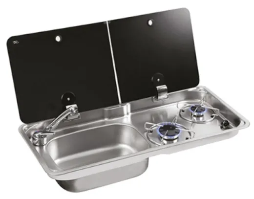 2-Flammen-Gasherd Mit Kleinem, Mittlerem Brenner Mit Spüle(L), Geteilte Abdeckung