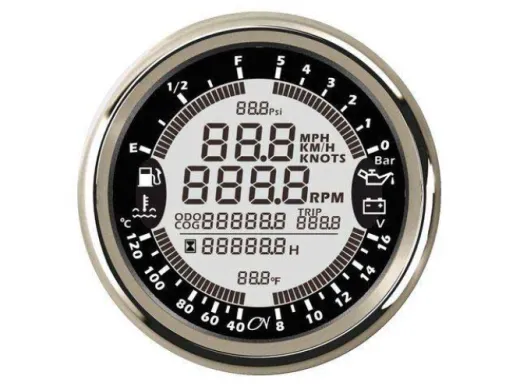 6-in-1-Anzeiger (schwarz, chrom, pulse, 12V, siehe Beschreibung, 96 mm, 85 mm, 55 mm)