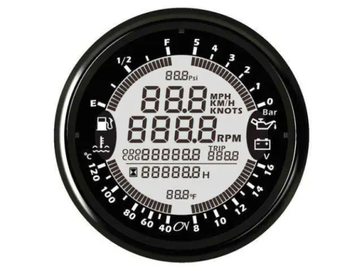 6-in-1-Anzeiger (schwarz, schwarz, pulse, 12V, siehe Beschreibung, 96 mm, 85 mm, 55 mm)