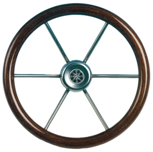 6-Speichen Steuerrad Leader Wood Niro Mit Mahagoni Griff, Ø360mm, Tiefe 100mm