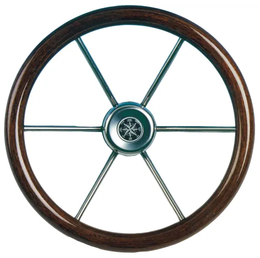 6-Speichen Steuerrad Leader Wood Niro Mit Mahagoni Griff, Ø550mm, Tiefe 100mm