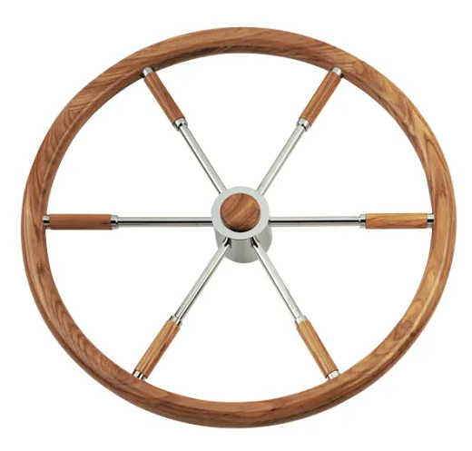 6-Speichen Steuerrad Typ 6 Niro Mit Mahagoni Griff, Fingerriffeln Und Inkl. Adapter 2 Konusse, Ø700mm