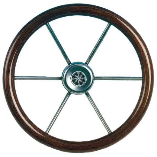 Allpa 6-Speichen Steuerrad Leader Wood Niro Mit Teakholz Griff, Ø360mm, Tiefe 100mm