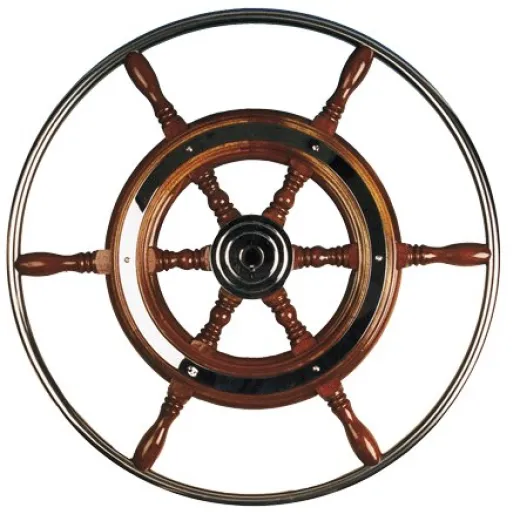 Allpa 6-Speichen Steuerrad Typ 3 Klassiches Mahagoni Steuerrad Mit Niro Griff, Inkl. Adapter, Ø420mm