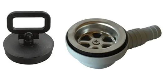 Allpa Kunststoff Rechtwinkliger Abfluß, 90° Für Spülbecken, Mit Niro Sieb & Gummi Stopfen, Anschluss 20 & 25mm