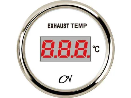 Abgastemperaturanzeiger digital (weiß, chrom, Thermoelement, 9 - 32V, 0 - 800°C, 57 mm, 52 mm, 45 mm)