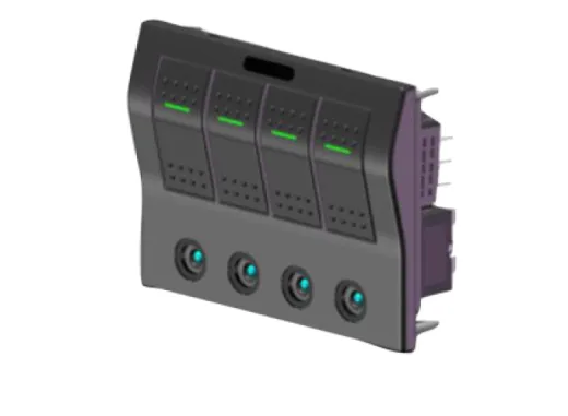 Abs Schalttafel, 12v, 4-Schalter & Led-Indikator, Glas Sicherung, Abm. 130x100mm, Spritzwasserdicht, 2x5a, 1x10a, 1x15a Sicherungen