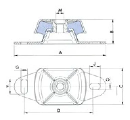 Allpa Elastisches Motorlager Large, 55° Shore, Stift M20, Abm. 228x112x68mm, Max. 525kg