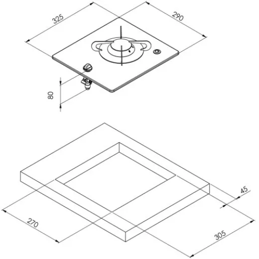 Allpa Gaskocher Mit Keramik Kochplatte, 325x290x80mm, Brenner: 1x Mittel