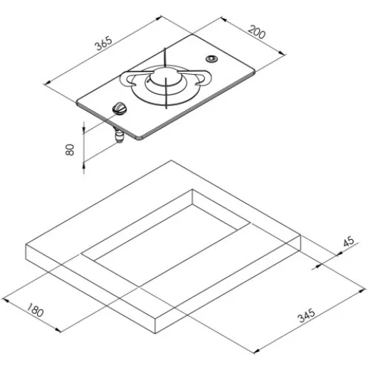 Allpa Gaskocher Mit Keramik Kochplatte, 365x200x80mm, Brenner: 1x Mittel