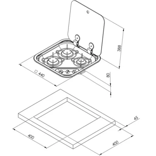 Allpa Gaskocher Mit Abdeckplatte, Brenner: 1x Klein/2x Mittel