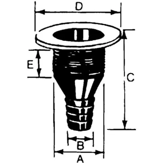 Allpa Kunststoff Borddurchlass, 1-1/2, Abm. A=46mm, B=40mm, C=104mm, D=78mm, E=54mm, Weiß