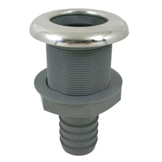 Allpa Kunststoff Gerader Borddurchlass Mit Niro Flansch, Ø1-1/8X29mm, L=87mm, Flansch Ø48mm