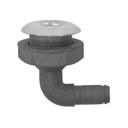 Allpa Kunststoff Rechtwinkliger Borddurchlass Mit Niro Flansch, Ø1X26mm, L=95mm, Flansch Ø48mm