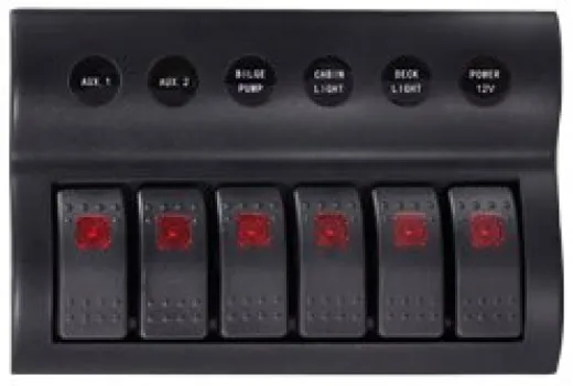 Allpa Kunststoff Schalttafel, 12v, 6-Schalter & Led-Indikator, Auto Fuse, Abm. 183x120mm, Wasserdicht, 2x5a, 2x10a, 2x15a Sicherungen