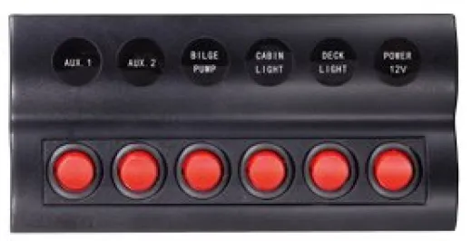 Allpa Kunststoff Schalttafel, 12v, 6-Schalter & Led-Indikator, Auto Fuse, Abm. 183x90mm, Wasserdicht, 2x5a, 2x10a, 2x15a Sicherungen