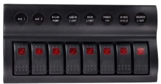 Allpa Kunststoff Schalttafel, 12v, 8-Schalter & Led-Indikator, Auto Fuse, Abm. 235x120mm, Wasserdicht, 2x5a, 3x10a, 3x15a Sicherungen