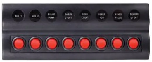Allpa Kunststoff Schalttafel, 12v, 8-Schalter & Led-Indikator, Auto Fuse, Abm. 235x90mm, Wasserdicht, 2x5a, 3x10a, 3x15a Sicherungen