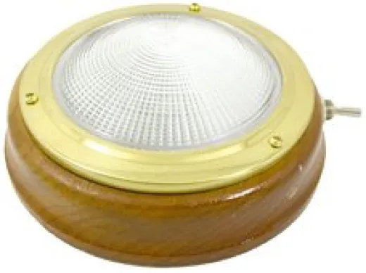Allpa Messing Kajütlampe Mit Geriffelter Linse Modell 5, Teakholz-Basis, 12v/15w, Mit Schalter