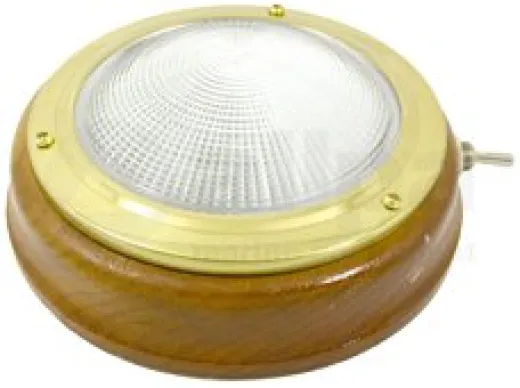 Allpa Messing Kajütlampe Mit Geriffelter Linse Modell 5, Teakholz-Basis, 12v/15w, Mit Schalter