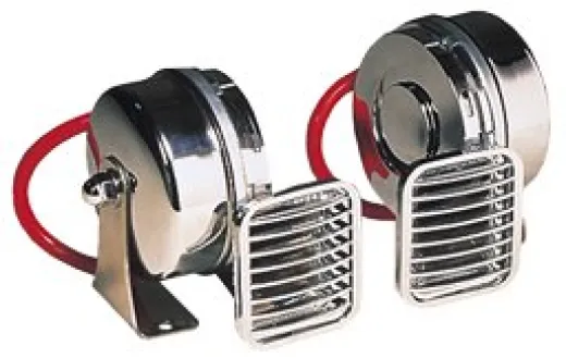Allpa Messingverchromter Elektromagnetischer Signalhornsatz, Zweiklang, L=105mm, 12v, (110db(A)-410/490hz)