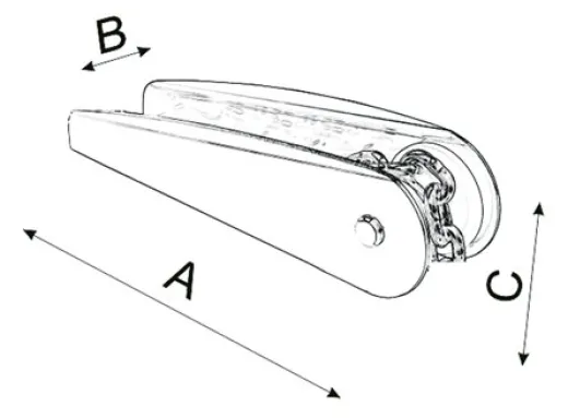 Allpa Niro Ankerbugrolle, A=250mm, B=50mm, C=65mm (Festes Modell, Bis 10kg)