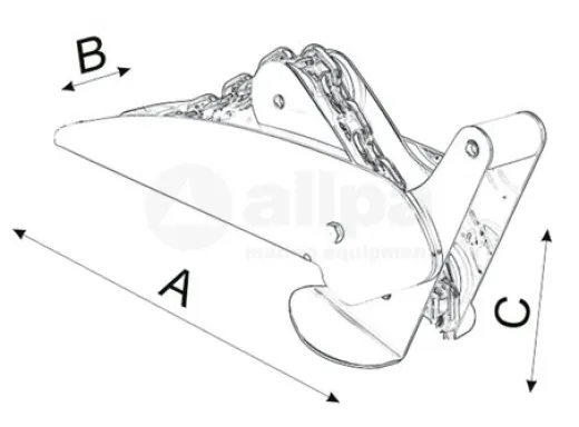 Allpa Niro Ankerbugrolle, A=330mm, B=71mm, C=100mm (Kippbar, Bis 20kg)