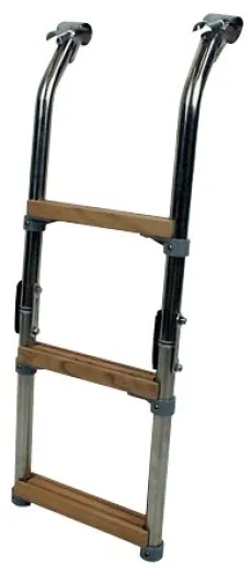 Allpa Niro Badeleiter Für Badeplattform, 3-Stufen Mit Teakholz Ausgekleidet, Rohr Ø25mm