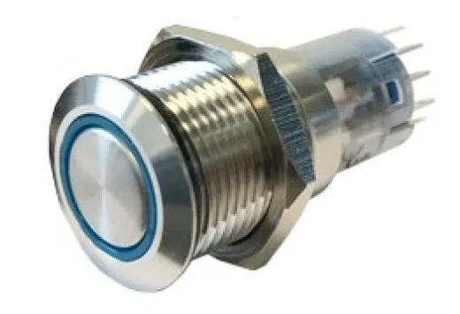 Allpa Niro Ring Led Druckschalter, On/Off, 12v, Bohrloch Ø16mm, Einbautiefe 36mm, Blau Led