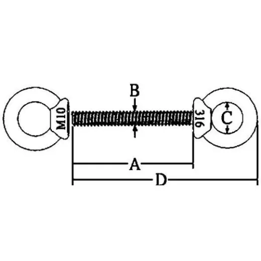 Allpa Schraube Mit Doppeltem Niro Auge, A=100mm, B=10mm, C=22mm, D=145mm