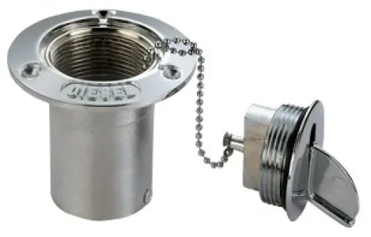 Allpa Messing-Verchromte Deckeinfüllstütze Diesel, Schlauchanschluss Ø50mm, Flansch Ø89mm, Lochmass Ø50mm