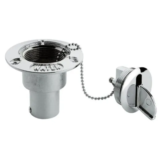 Allpa Messing-Verchromte Deckeinfüllstütze Water, Schlauchanschluss Ø50mm & Ø35mm, Flansche Ø89mm