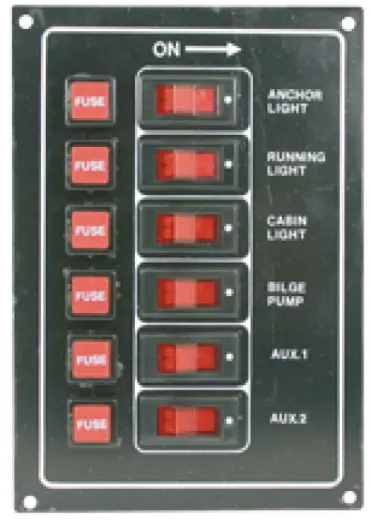 Aluminium Schalttafel, 12v, 165x115mm, 6-Schalter (Beleuchtet), 5a Glassicherungen