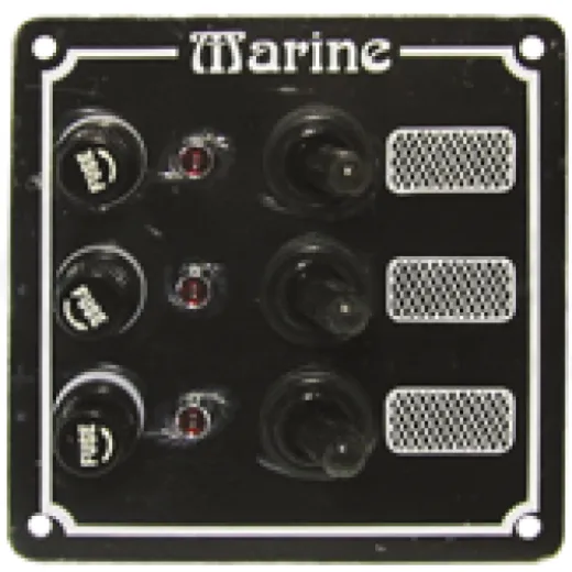 Aluminium Schalttafel, 12v/24v, 102x100mm, 3-Schalter, 5a Glassicherungen & Kontroll-Lampen