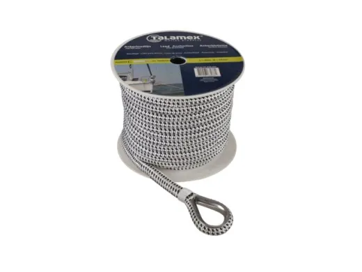 Ankerleine PES geflochten mit Bleikern+Niro-Kausche schwarz/weiß 12mm 40m
