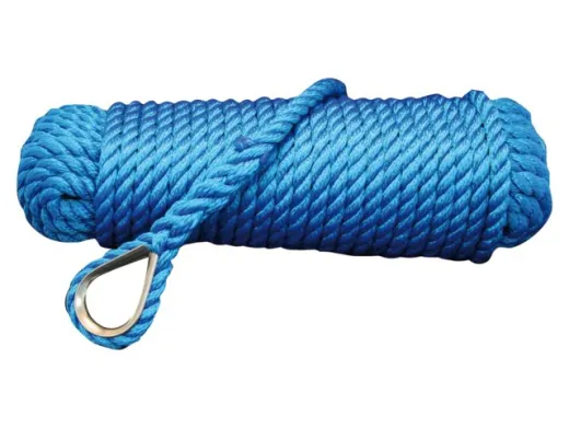Ankerleine PP 3-fach geschlagen mit Niro-Kausche blau 10mm 20m