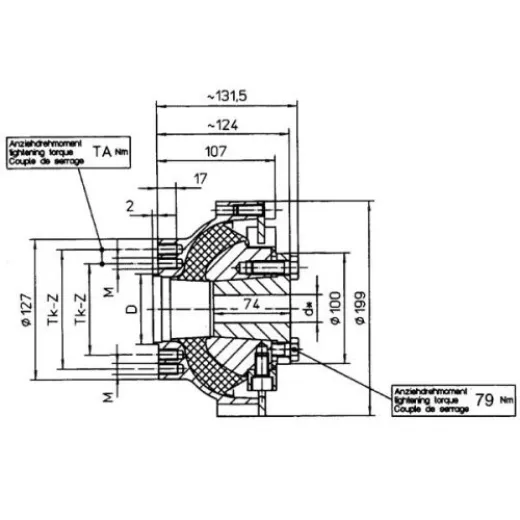 Centaflex Kupplung, M-160 1.1, Max. 500nm (Freizeit), D=66,65mm, Tk=82,5mm, Z=4x90°, M=M10