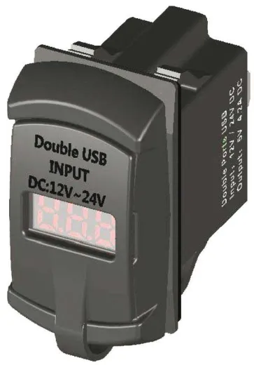 USB-A + USB-A Anschluss + Spannungsmesser 5-30V