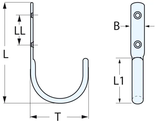 Edelstahlhaken Typ JF 45mm T x 72mm L