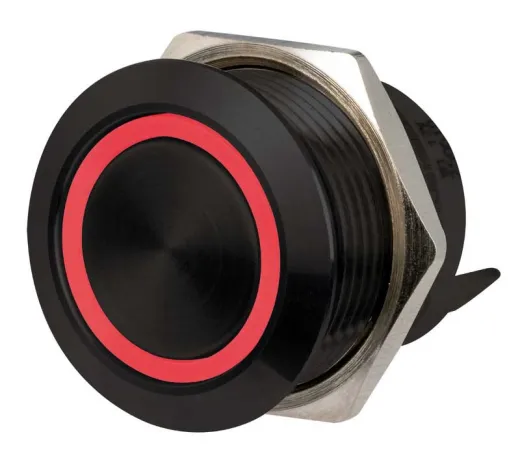 Flache Edelstahlschalter - schwarz (12/24V, (ON)-OFF, 20A, weiß, rot und blau)