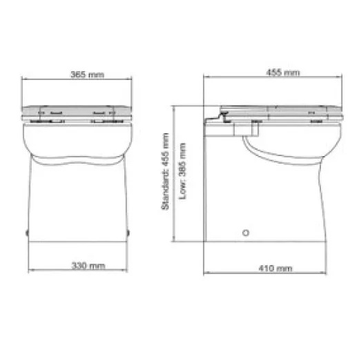 Johnson Pump Aquat Silent Premium-Electric Toilette, Standard Modell, Gerade, 12v/16a, 455x365x455mm