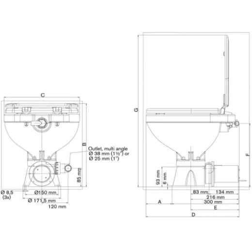 Johnson Pump Aquat Silent-Electric Toilette, 12v/13a, Kompakte Schüssel