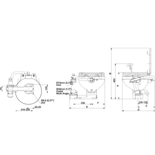 Johnson Pump Aquat Handtoilette Mit Manueller Pumpe, Komfortable Schüssel, Einlaß Ø19mm, Abfuhr Ø38mm (Soft-Close)