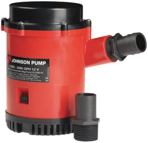 Johnson Pump L-Serie Bilgepumpe L2200, 12v/7,5a, 130l/Min, Schlauchanschluss 1-1/8" & 1-1/4"