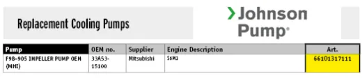 Johnson Pump Selbstansaugende Bronzene Kühlwasser-Impellerpumpe F9b-905 (Mitsubishi)