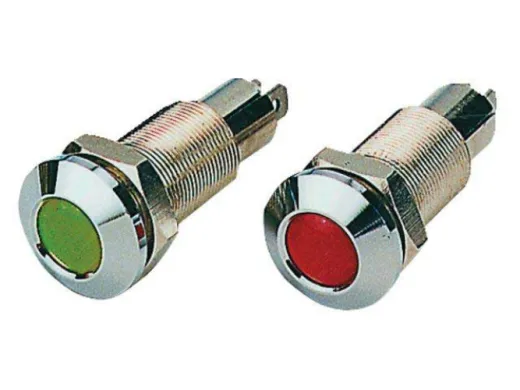 Kontrollleuchte (Messing verchromt, grün, 18 mm, 12/24V)