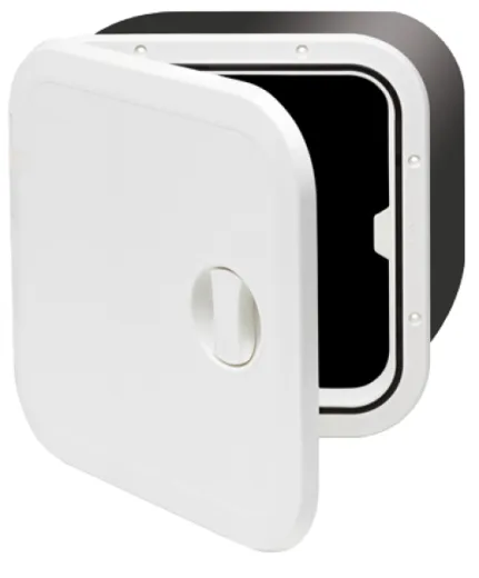 Kunststoff-Kasten, 374x374x250mm, 1x Verschluß, 180°, Weiß (Deckel + Scharniere Sind Abnehmbar)