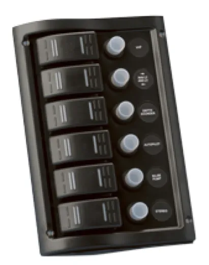 Kunststoff Schalttafel, 12v, 6-Schalter & Led-Indikator, Automatischen Sicherungen (2x5a-2x10a-2x15a)