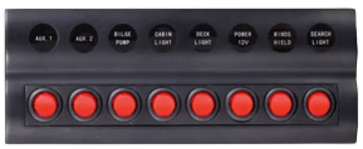 Kunststoff Schalttafel, 12v, 8-Schalter & Led-Indikator, Auto Fuse, Abm. 235x90mm, Wasserdicht, 2x5a, 3x10a, 3x15a Sicherungen