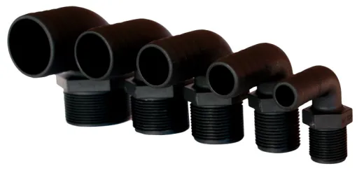 Kunststoff Schlauchtülle, Rechtwinklig, Ø1-1/4X32mm, Mit Außengewinde, Schwarz